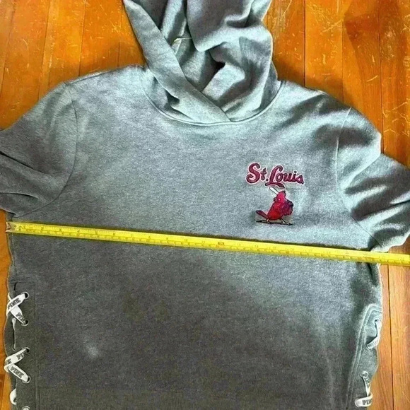 PINK Victoria's Secret St Louis Cardinals Gray Hooded Shirt w/Side Ties Sz M - Picture 6 of 7